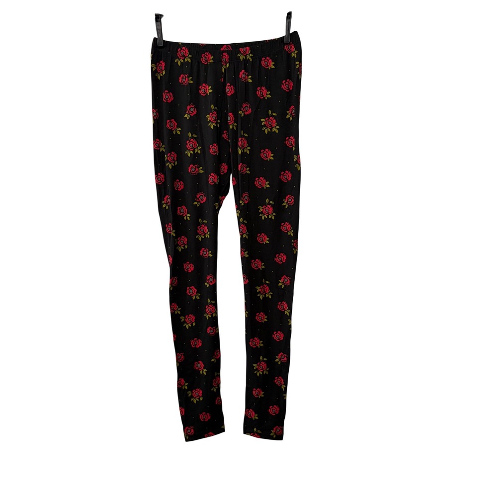 Gudrun Sjoden Oland Leggings Women Small Black Rose Floral Lyocell Stretch Boho